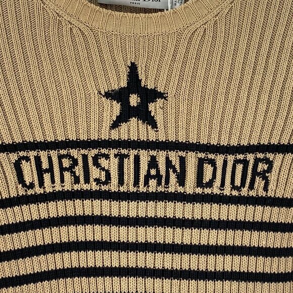 Dior Dark brown logo striped cotton short-sleeve knit top - Picture 4 of 9